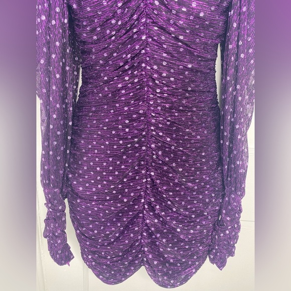 For Love & Lemons Purple Ruched Bodycon Dress w Bishop Sleeves - Picture 4 of 12